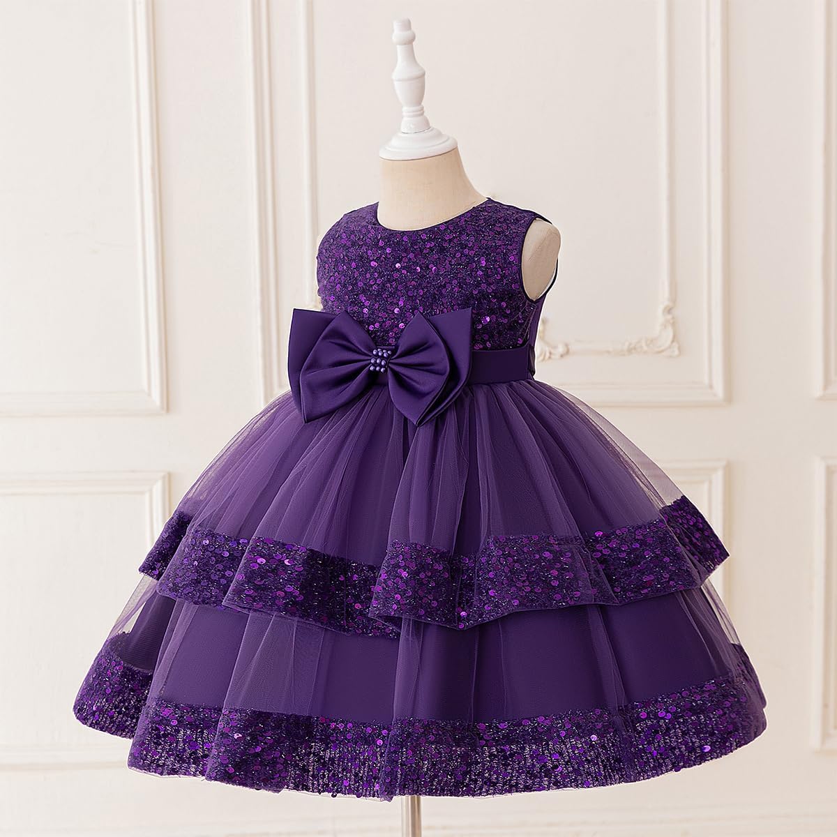OBEEII Toddler Flower Girl Dress Wedding Prom Party Sparkle Sequin Tulle Dress Prom Princess Sleeveless Pageant Ball Gown