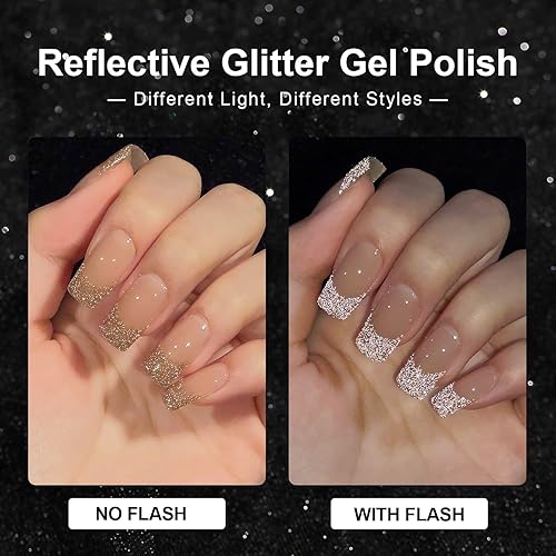 Miniatura 2 de GAOY Reflective Glitter Gel Nail Polish Set, 6 Colors Including Red Brown Blue Holographic Glitter Gel Polish Kit UV LED Soak Off Sparkly Home DIY
