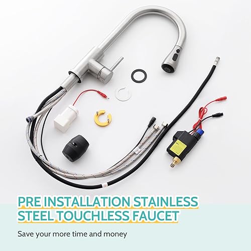 Miniatura 7 de Kicimpro - Grifo de cocina sin contacto con rociador extraíble y monocontrol, sensor de movimiento lateral, grifo con líneas de agua, dos modos de