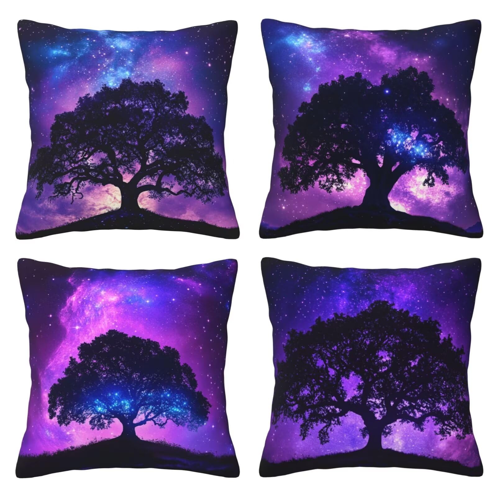 Housses de coussin salon lot de 4 en peluche motif arbre moderne pour canapé-lit