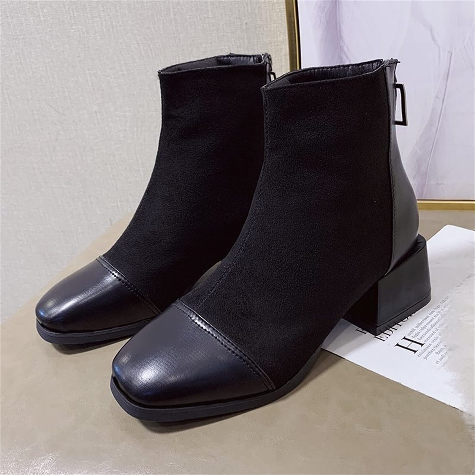 D G Scarpe Elastiche con Tacco Medio Tondo Stivali con Cerniera alla Stivali Corti da Donna Articoli Neonato
