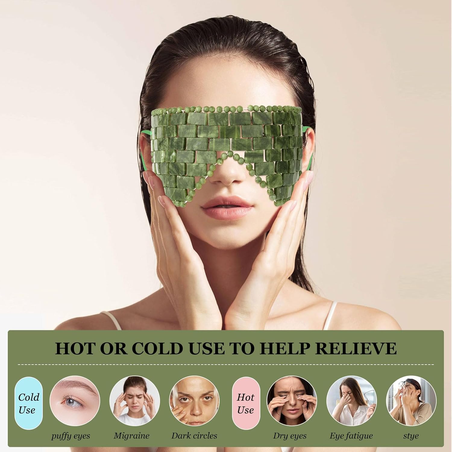 Jade Eye Mask, 2Pcs Large Facial Cooling Mask with 100% Real Jade for Hot & Cold Therapy,Green Facial Eyes Sleeping Mask Relief Eye Cover by LazyGa