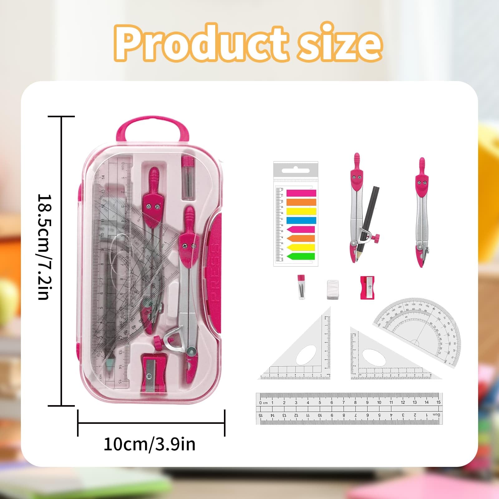 Geometry Set for Students 10PCS Math Geometry Set including Rulers, Math Protractor Compass, Box of Protactor Kit - Image 2