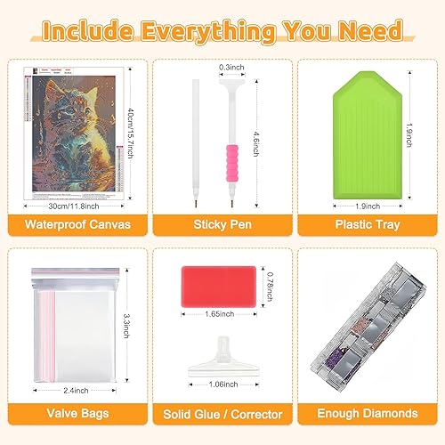Miniatura 7 de EOBROMD Kits de pintura de diamantes de gato para adultos, kits de pintura de diamantes 5D de animales para principiantes, pintura de bricolaje con