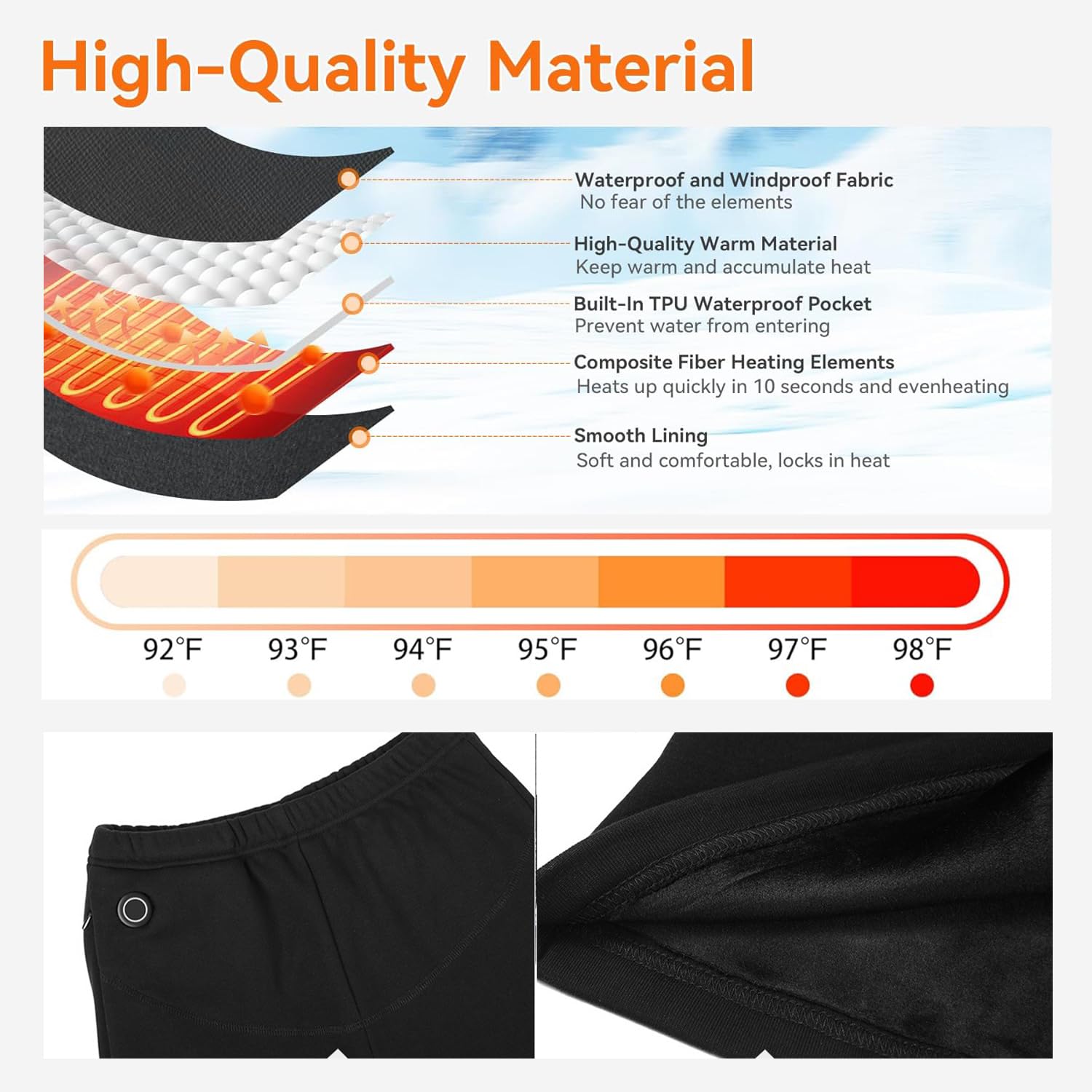 Pantalones Termico Calefactables Mujer, Pantalón Calefactable Eléctrico con 8 Almohadillas Térmicas, 3 Temperaturas Ajustables, para Invierno Senderismo Esquí Moto (Baterías No Incluidas)