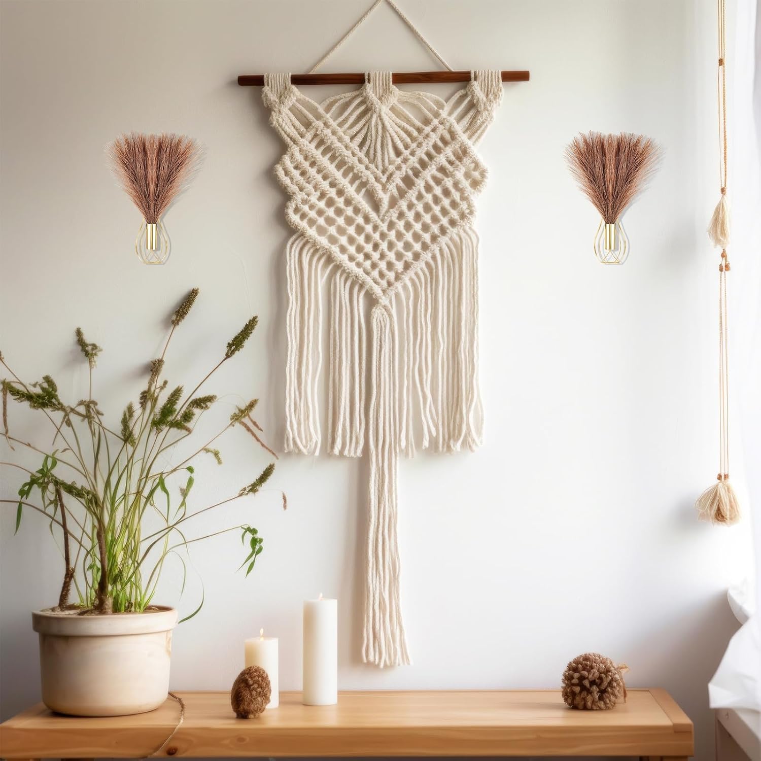 Otoolling 2 Pcs Hanging Plant Wall Decor, 12Inch Tall, Gold, Brown