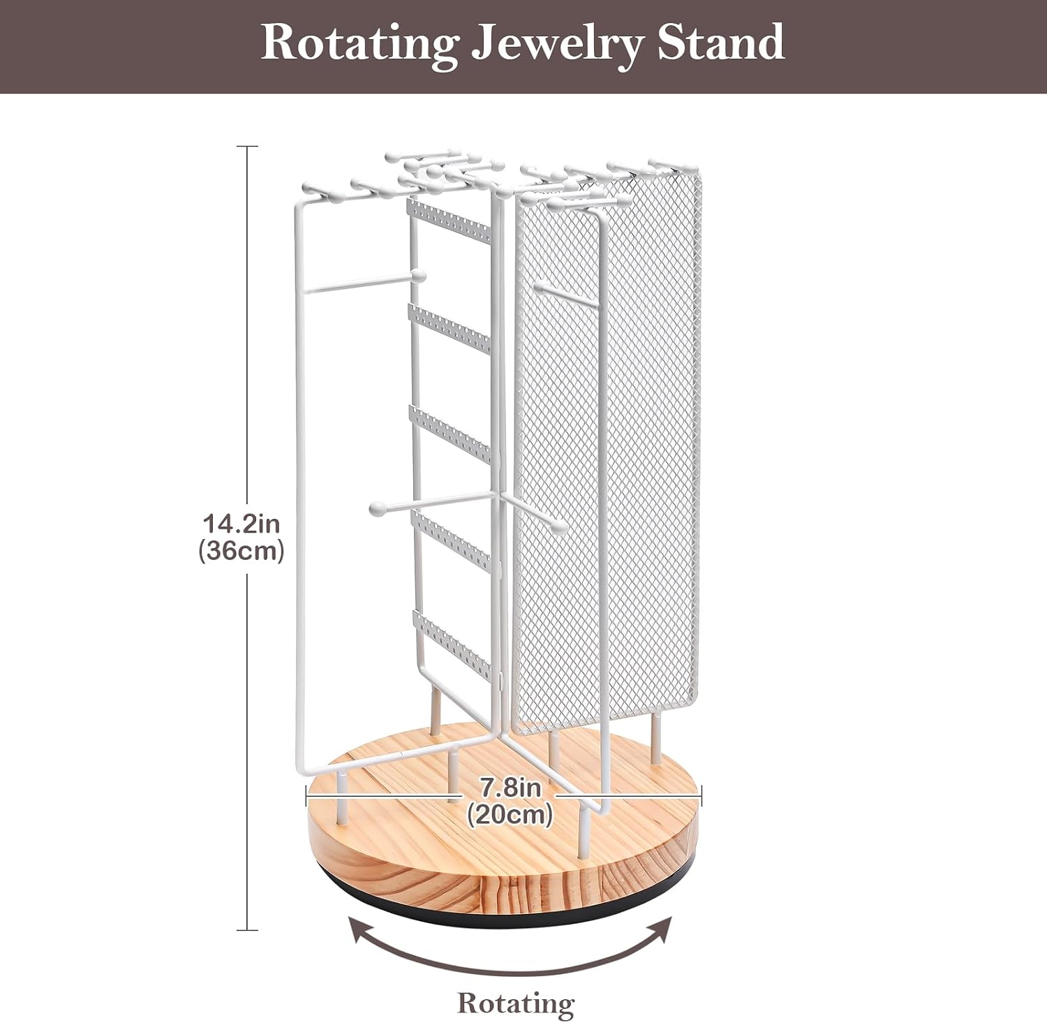 ProCase Rotating Jewelry Organizer Stand Earring Holder Organizer with 28 Necklace Hooks, Jewelry Tree Earring Stand Tower Storage Rack Bracelet Holder, Holds More than 100 Pairs Earrings -White