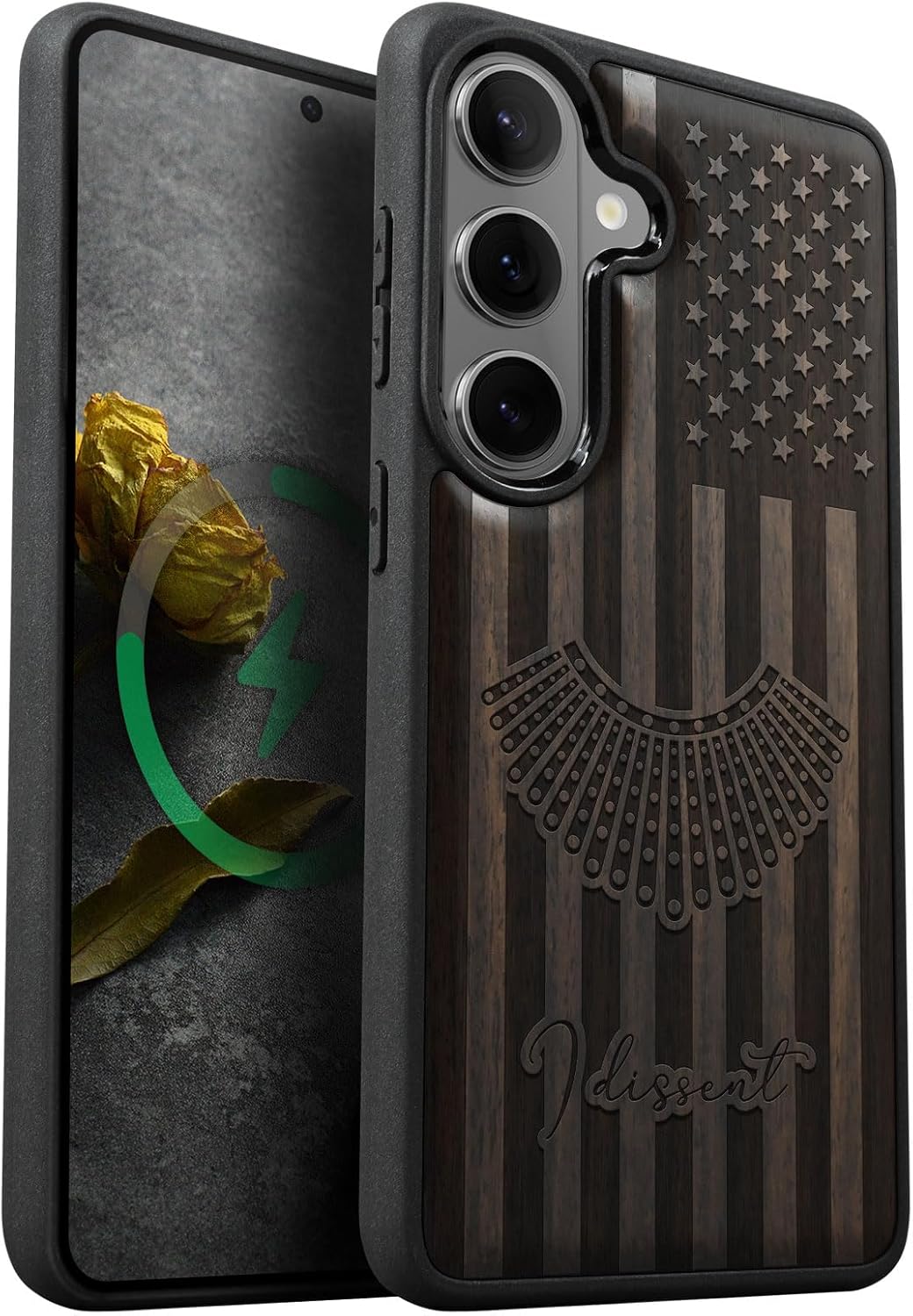 Carveit Magnetic Wooden Case for Galaxy S26+ Samsung S26 Plus Case, TPU Shockproof Cover & Wood Engraved, Compatible with MagSafe Wireless Chargers (Justice and Legacy) Blackwood