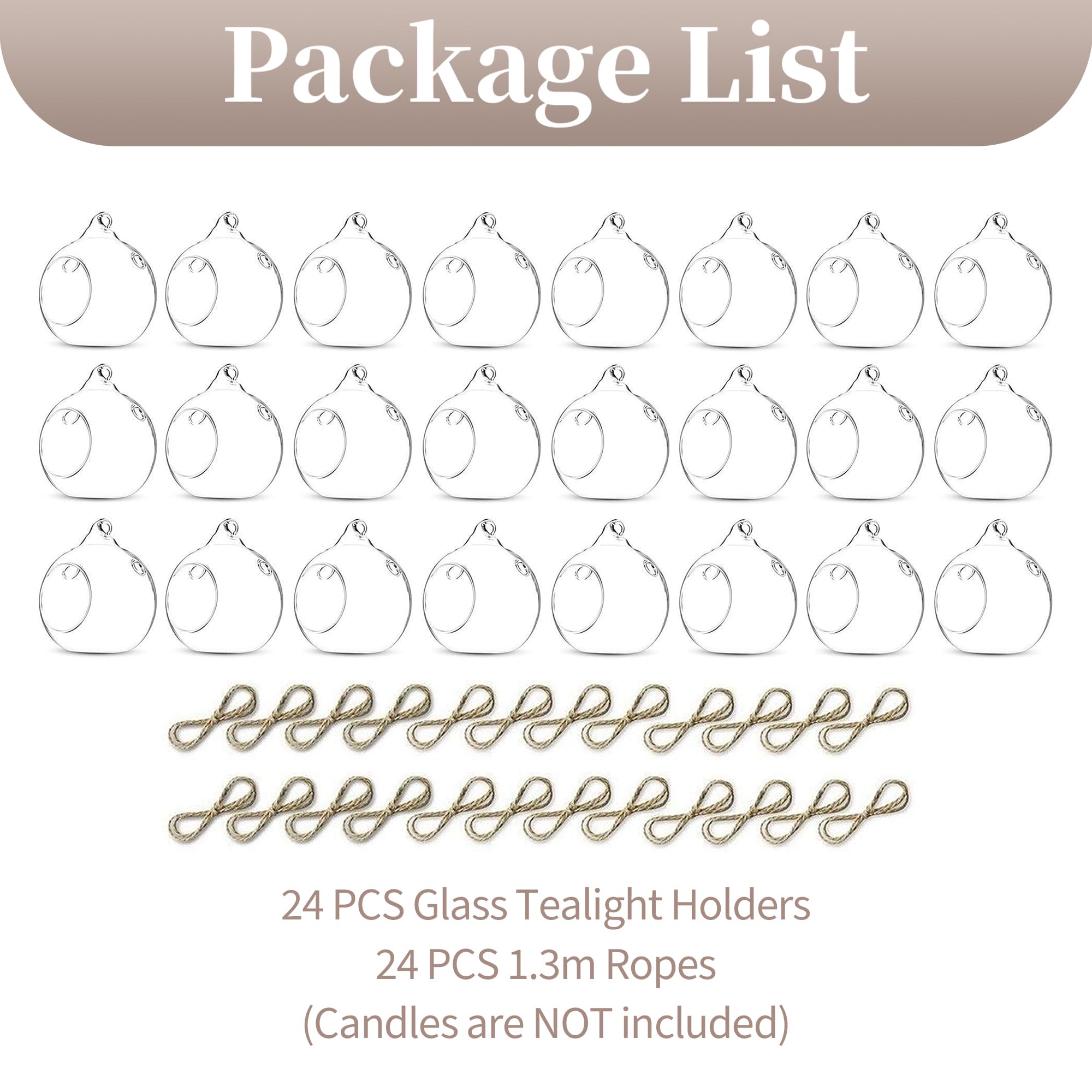 Sziqiqi 24 Piezas 80cm Appendere portacandele in Vetro globi terrario Wedding portacandele candeliere, Vetro, Transparen