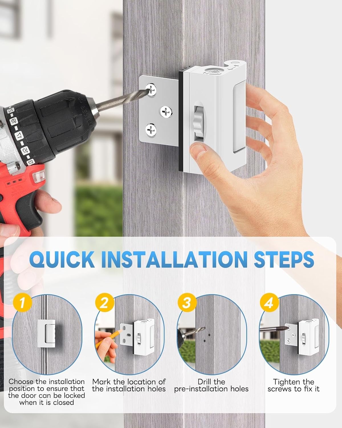 Home Inside Door Reinforcement Lock, Inward Swing Front Door Security Lock for Apartment, Hotel - Screw Mounted Stop Latch Withstands 800lbs for Extra Home Safety & Privacy (White-2PCS) image 3 of 7 B0FC695TD1