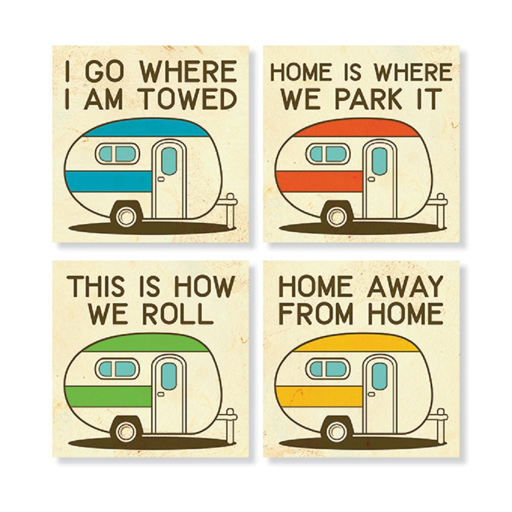 Carson Home Accents Set of 4 Square Stoneware House Coasters, Camper