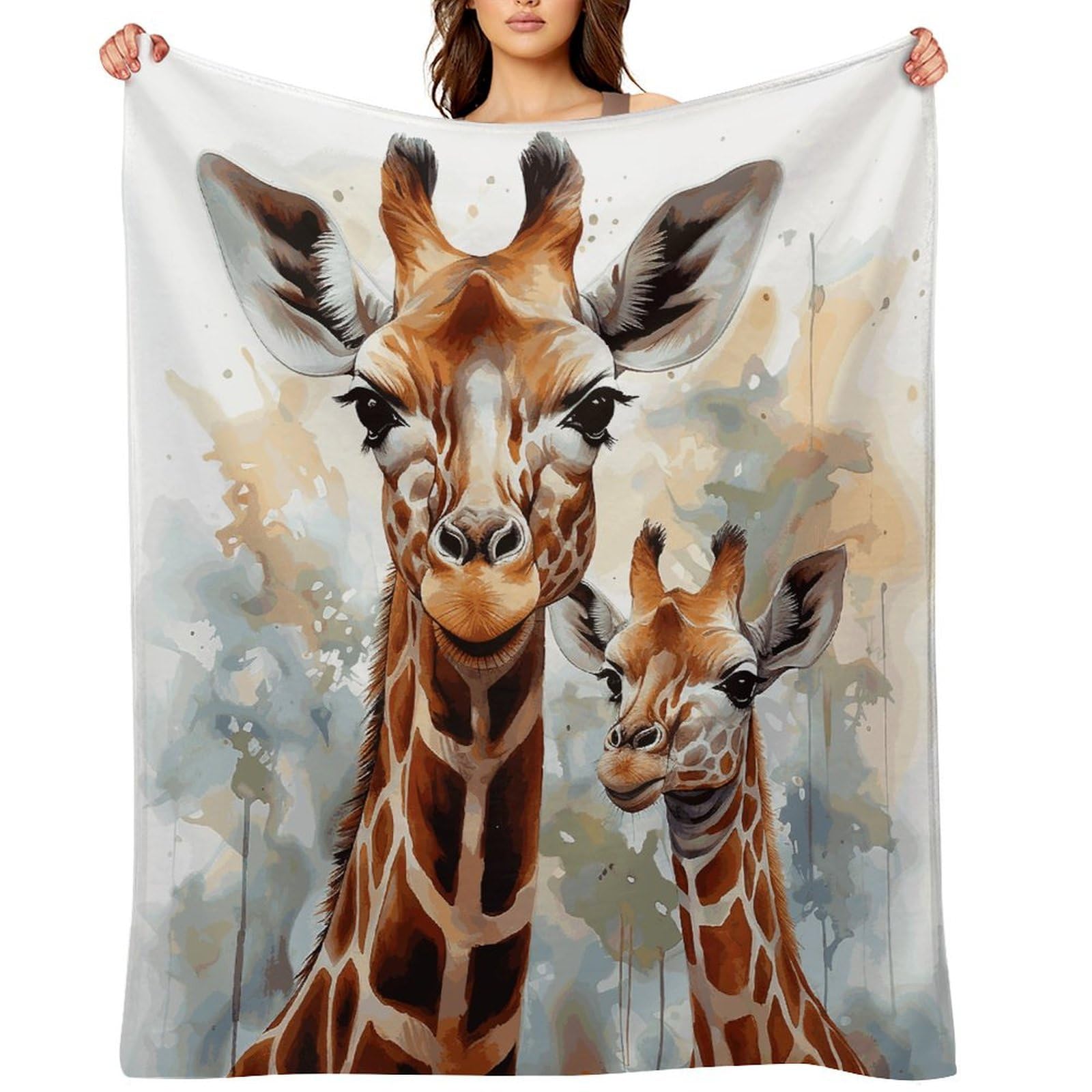Watercolor Deer Giraffe Blankets Flannel Soft Blanket for Couch Warm Cozy Throw Blankets Fashion Bed Blanket Thick Bath Towel Bedspread Tapestry for Home Supplies Gift 60"x80"