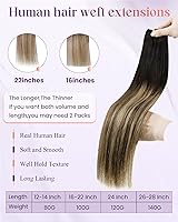 Vista 183 de LaaVoo Extensiones de cabello humano real para coser, extensiones de cabello humano de doble trama, color negro azabache, 18 pulgadas, 3.53 onzas