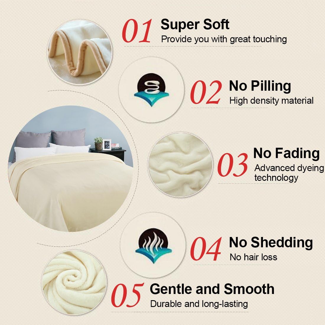 EASELAND Soft Queen Size Blanket Winter Warm Fuzzy Microplush Lightweight Thermal Fleece Blankets for Couch Bed Sofa,90x90 Inches,Ivory : Home & Kitchen