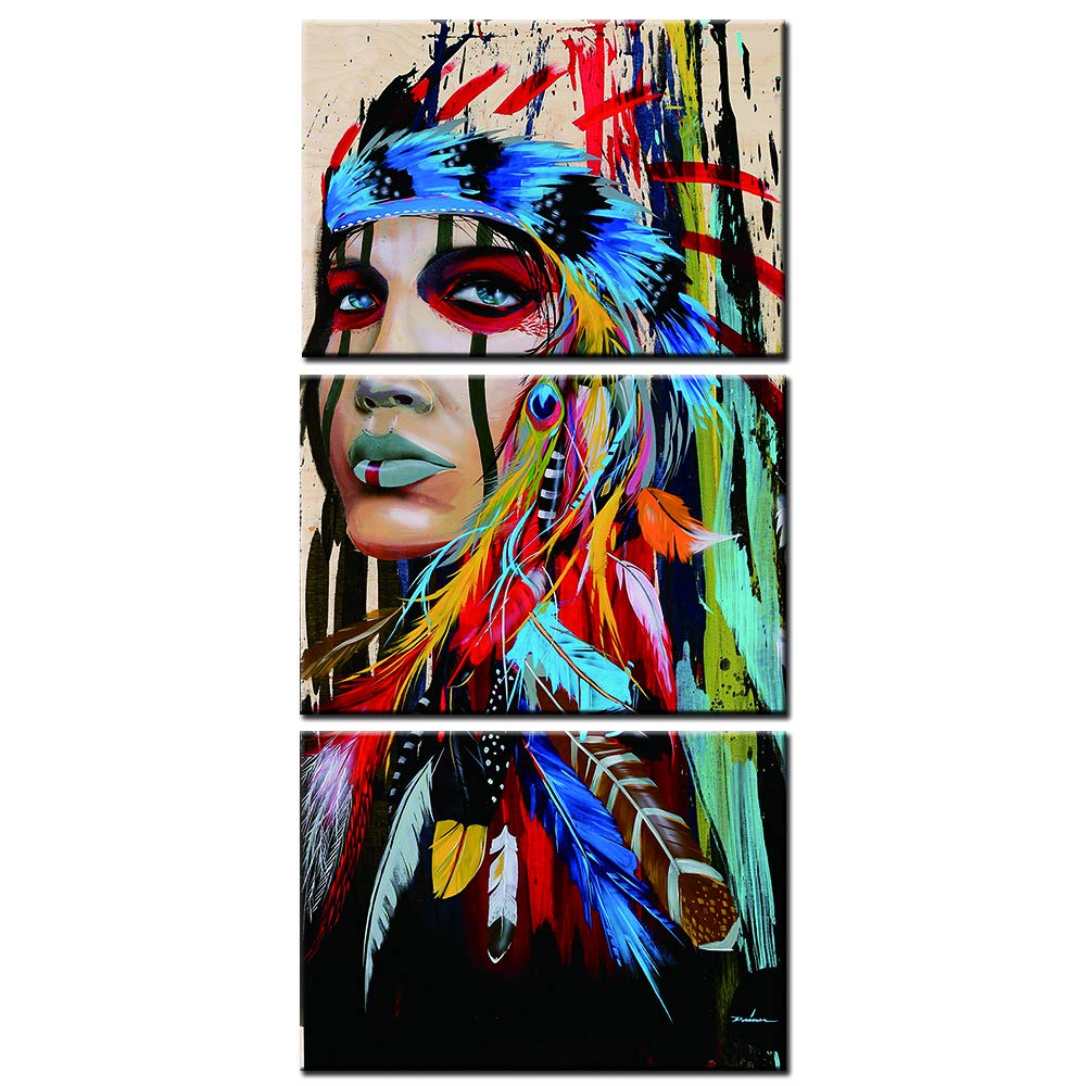YuAn Art 3 Pcs American Indian HD Printed on Canvas Painting Wall Art Pictures(Unframed,only canvas)
