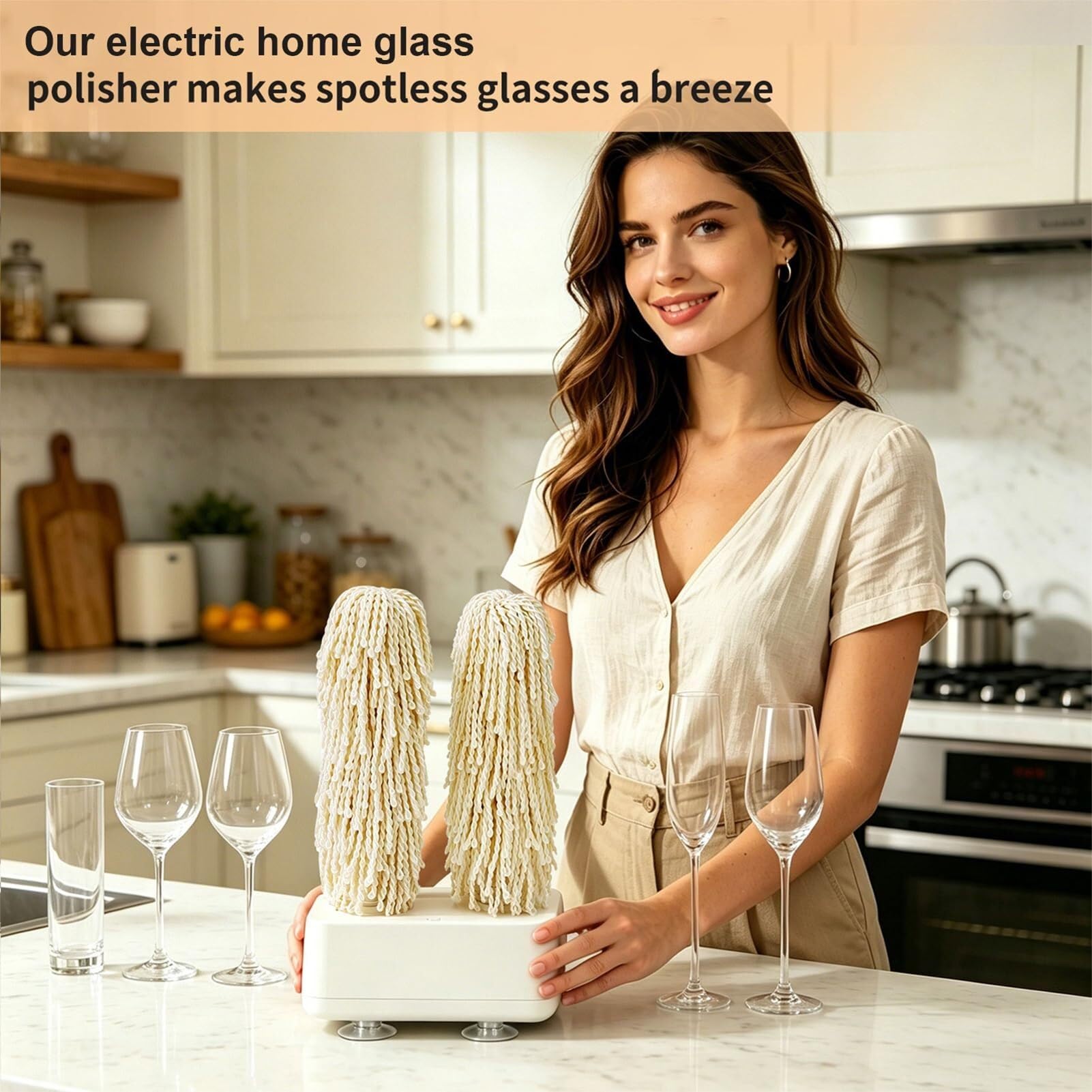 Pulidora Eléctrica para Copas de Vino 600 RPM, Limpiador Automático de Cristalería con Doble Cepillo de Microfibra, Pulidor de Vasos Profesional para Bar, Restaurante y Hogar, Base Ventosa