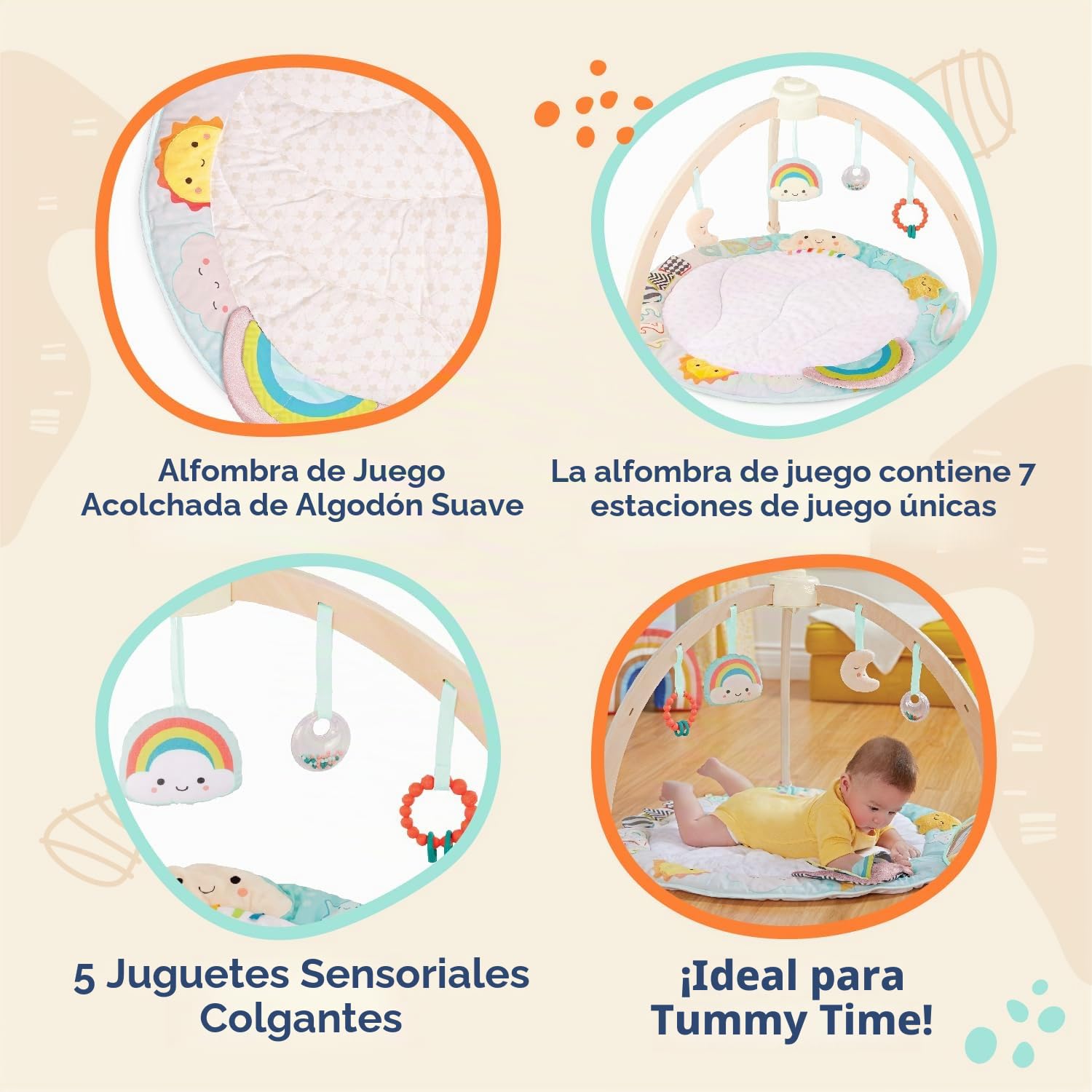 B. toys - Gimnasio de Juegos de Sol a Sol - Gimnasio de Madera para bebés - Colchoneta Blanda - Juguete sensorial Colgante - Actividades de Desarrollo - Recién Nacido