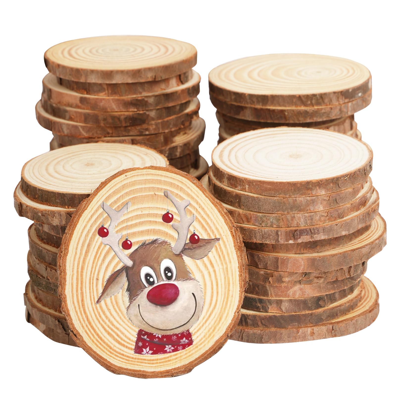 CUWELT 54PCS Natural Wood Slices for Crafts, 5-6cm Unfinished Log Slices Non-Drill, Wooden Circles Round Wooden Discs for Craft Christmas Decorations Ornaments DIY Arts Wedding Coaster