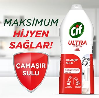 Cif Ultra Hijyen Jel Yüzey Temizleyici Çamaşır Sulu Katkılı Leke Çıkarıcı Yağ Çözücü 1500 ml