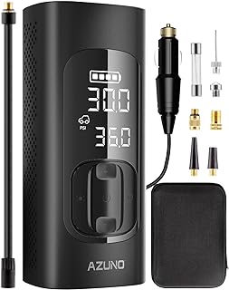 AZUNO Tire Inflator Portable Air Compressor, 7800mAh Type-C Charge 150PSI Cordless Bike Pump Presta Valve and Schrader, 2X Faster Inflation Electric Air Pump for Cars, Bikes, Balls, Motorcycles