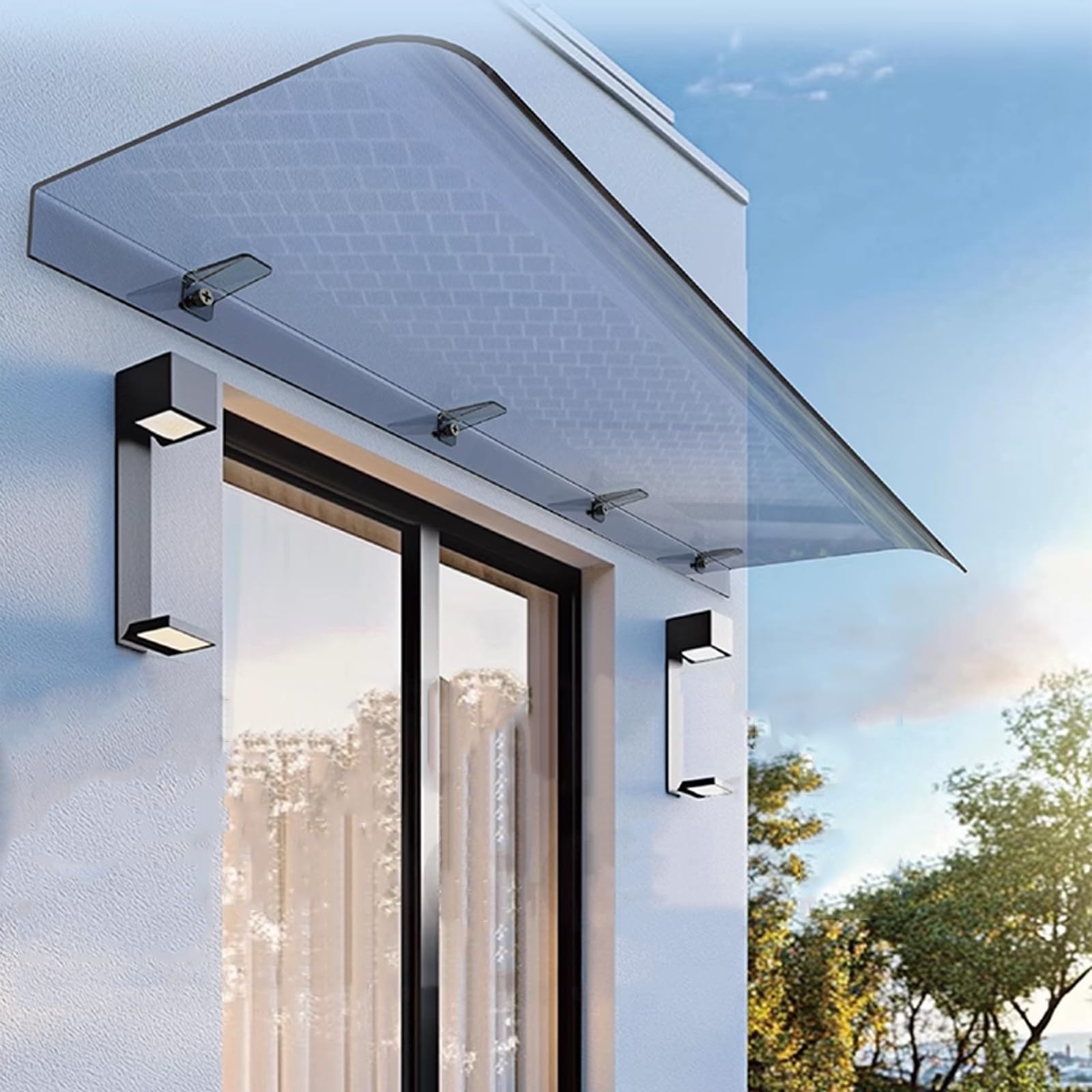 Auvent de porte invisible en polycarbonate moderne | Marquise de style Slish