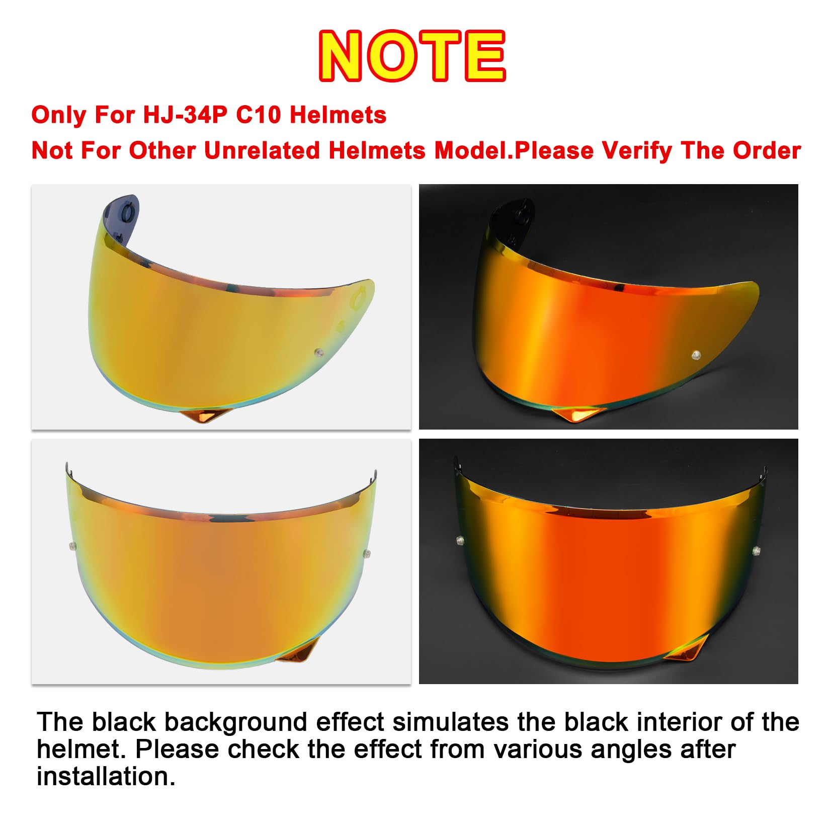 PSLER Helm Visier für HJC HJ-34P C10 - Verspiegelt Helmvisier Getöntes Visier Motorradhelm Zubehör Ersatz(Dunkelrot)