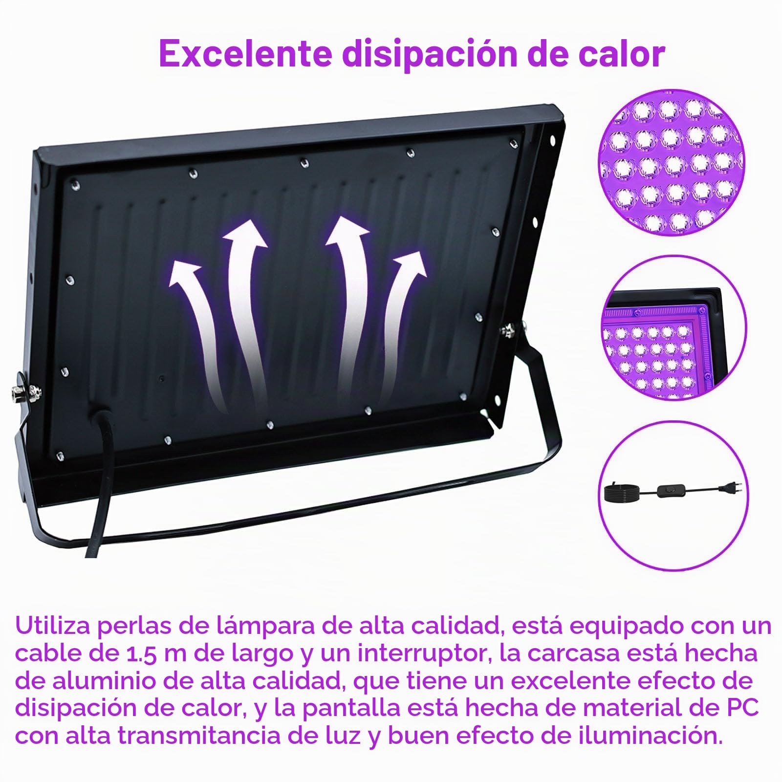 2 Piezas 50W LED Luz Negra, IP66 Impermeable Foco UV Ultravioleta, Luz Negra Ultravioleta Con Interruptor para Halloween, Discoteca, Pintura Corporal, Neón, DJ, Black light Party