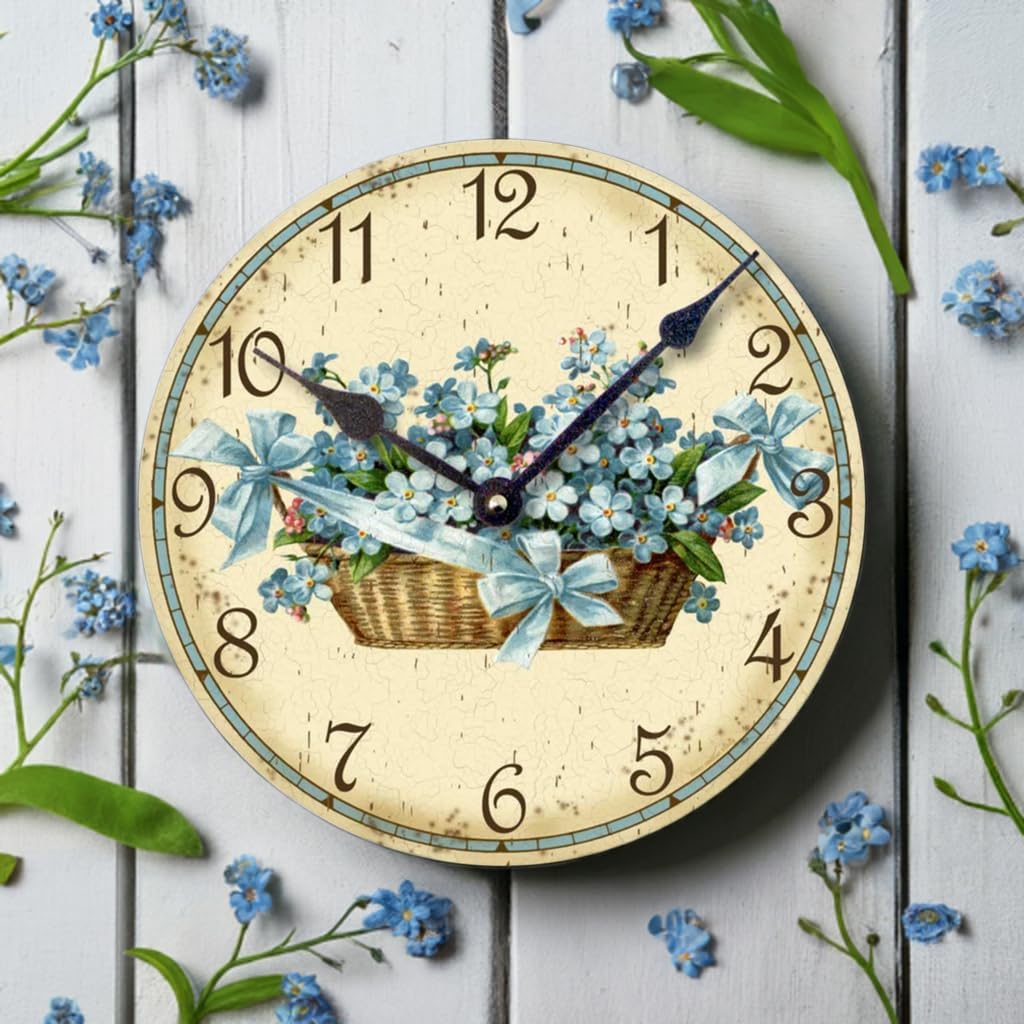 Item C6015 Shabby Chic Victorian Style 10.5 Inch Forget Me Nots Wall Clock