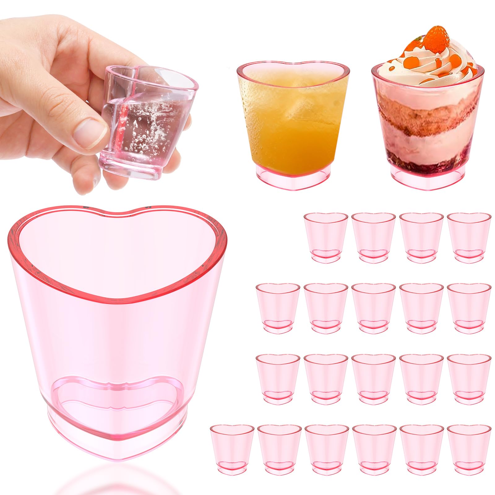 Verres à shot roses incassables avec base lourde stable de 45 ml en lot de 24