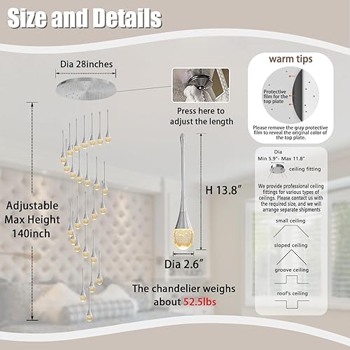 Miniatura 5 de Candelabros colgantes de cristal plateado de 26 luces lámparas de techo largas para vestíbulos de entrada luz colgante de cristal grande cristal de