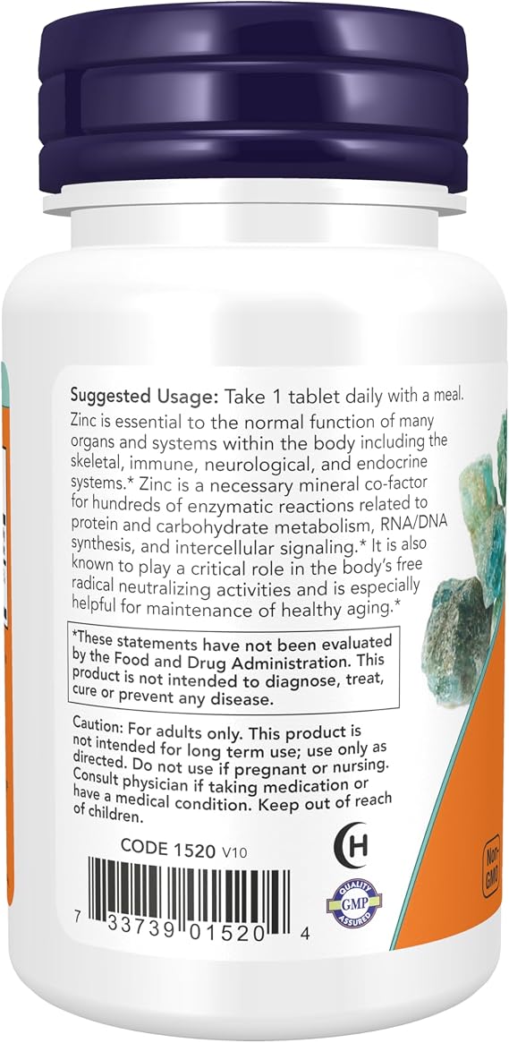 NOW Supplements, Zinc (Zinc Gluconate) 50 mg, Immune Support*, 100 Tabs