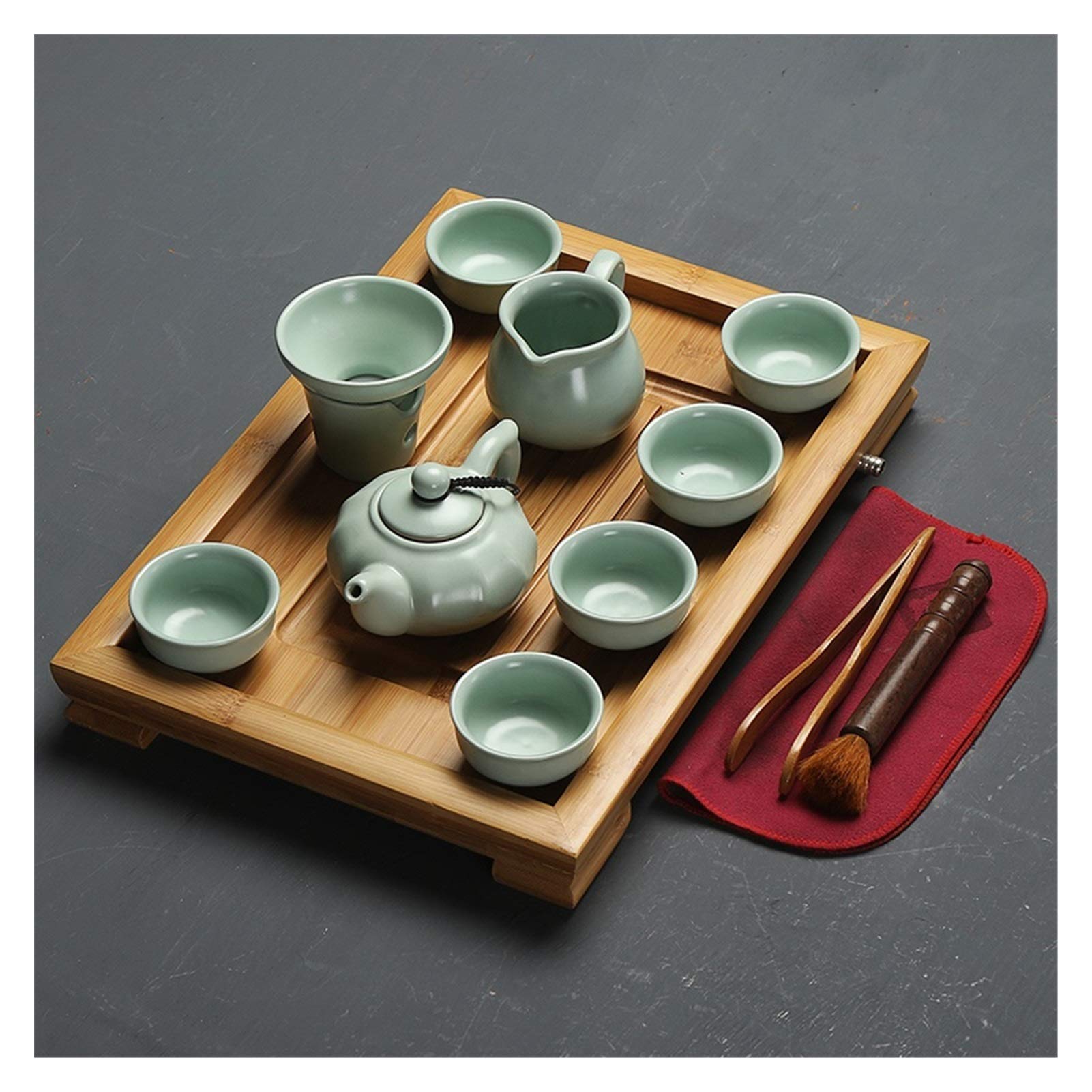DFGHNBVC Ceramic Kung Fu Tea Set, Tea Tray Vintage, Chinese Tea Sets, Gongfu Tea Table Serving Tray Drainage Water Storage, Teapot Set For Office