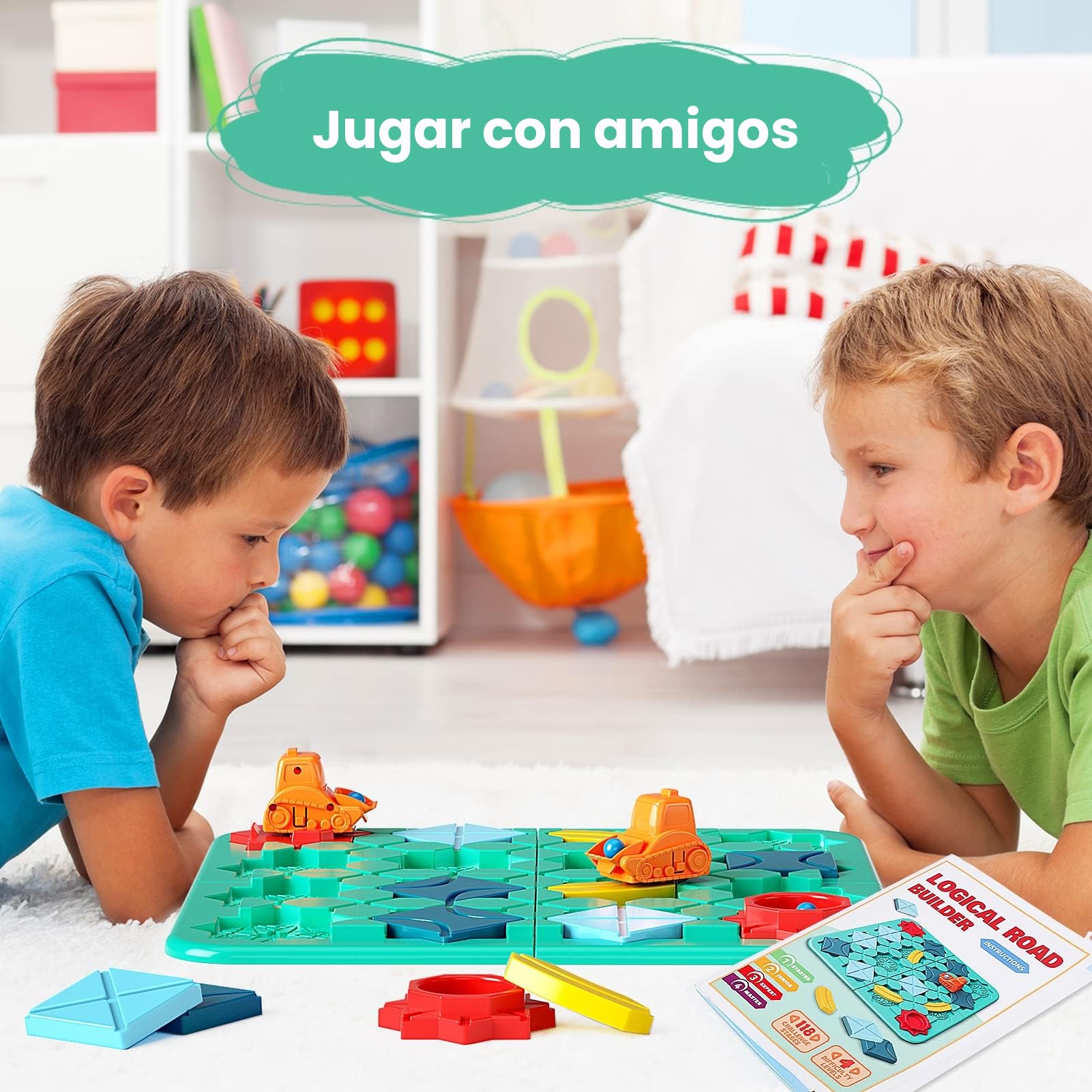 burgkidz Juego de Mesa de Laberinto de Rompecabezas Lógicos para Niños, Constructor de Caminos Lógicos con Auto y Canicas, Juegos de Tablero Mentales Juguetes de 4 a 8 años y niñas