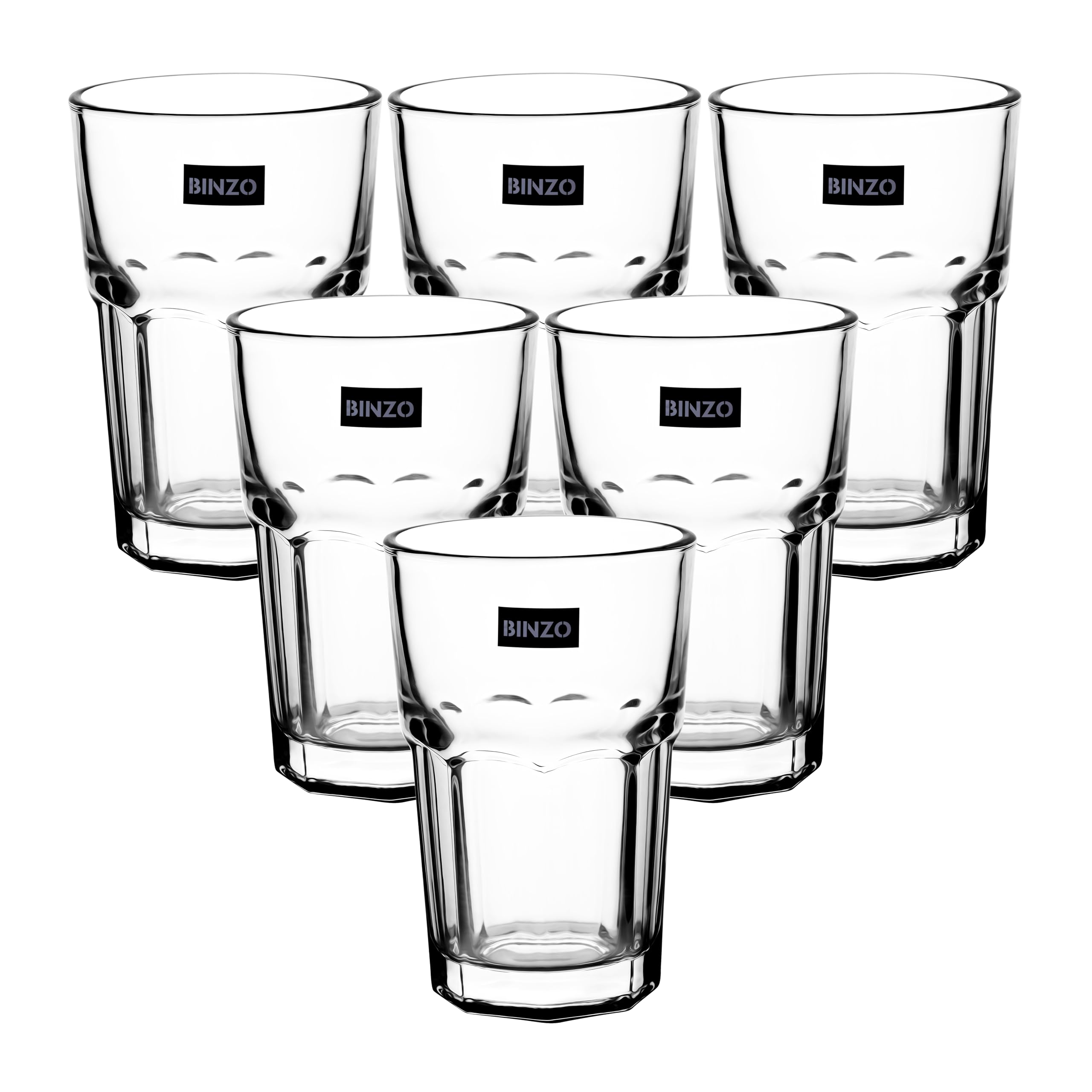 Buy BINZO Glass Water Juice Glasses Set of 6, 300 ml, Stackable