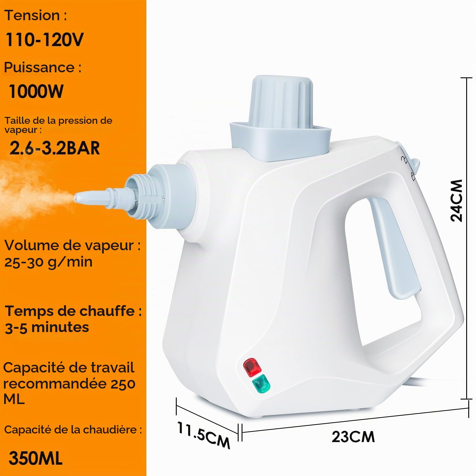 Nettoyeur Vapeur Portable,Nettoyeur Vapeur à Main 350ml avec 10 Accessoires | 1000W Nettoyeur Vapeur Multifonction pour Canapé, Cuisine, Sol, Salle de Bain, Voiture