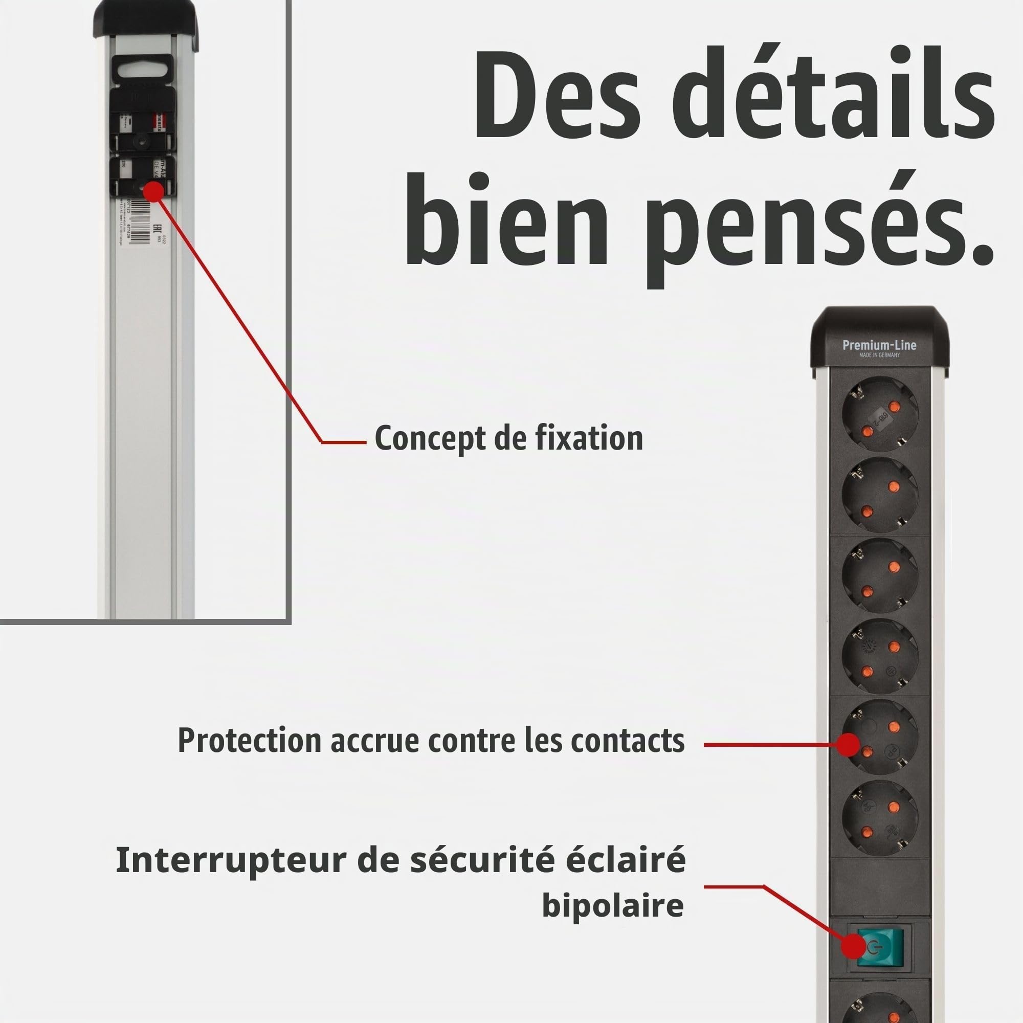 Brennenstuhl Multiprise Alu-Line - 12 Prises - en Aluminium de qualité supérieure - avec 2 interrupteurs et câble de 3 m - Fabriquée en Allemagne