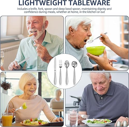 Miniatura 2 de 4 Pcs Weighted Silverware 304 Stainless Steel Weighted Utensil Set with Ergonomic Design for Elderly and People with Shaking Hands