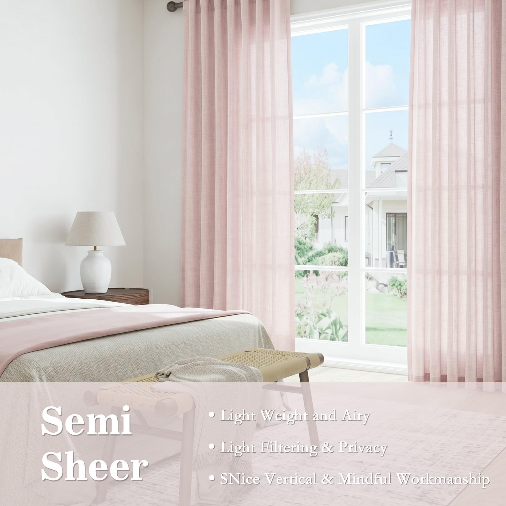 Rideau Rose Voilage 140x225cm Rideaux à Oeillet Semi-Transparent Décorations de Salon Moderne Enfant Chambre Cuisine Balcon Baie Vitrée Léger Romantique d'intérieur