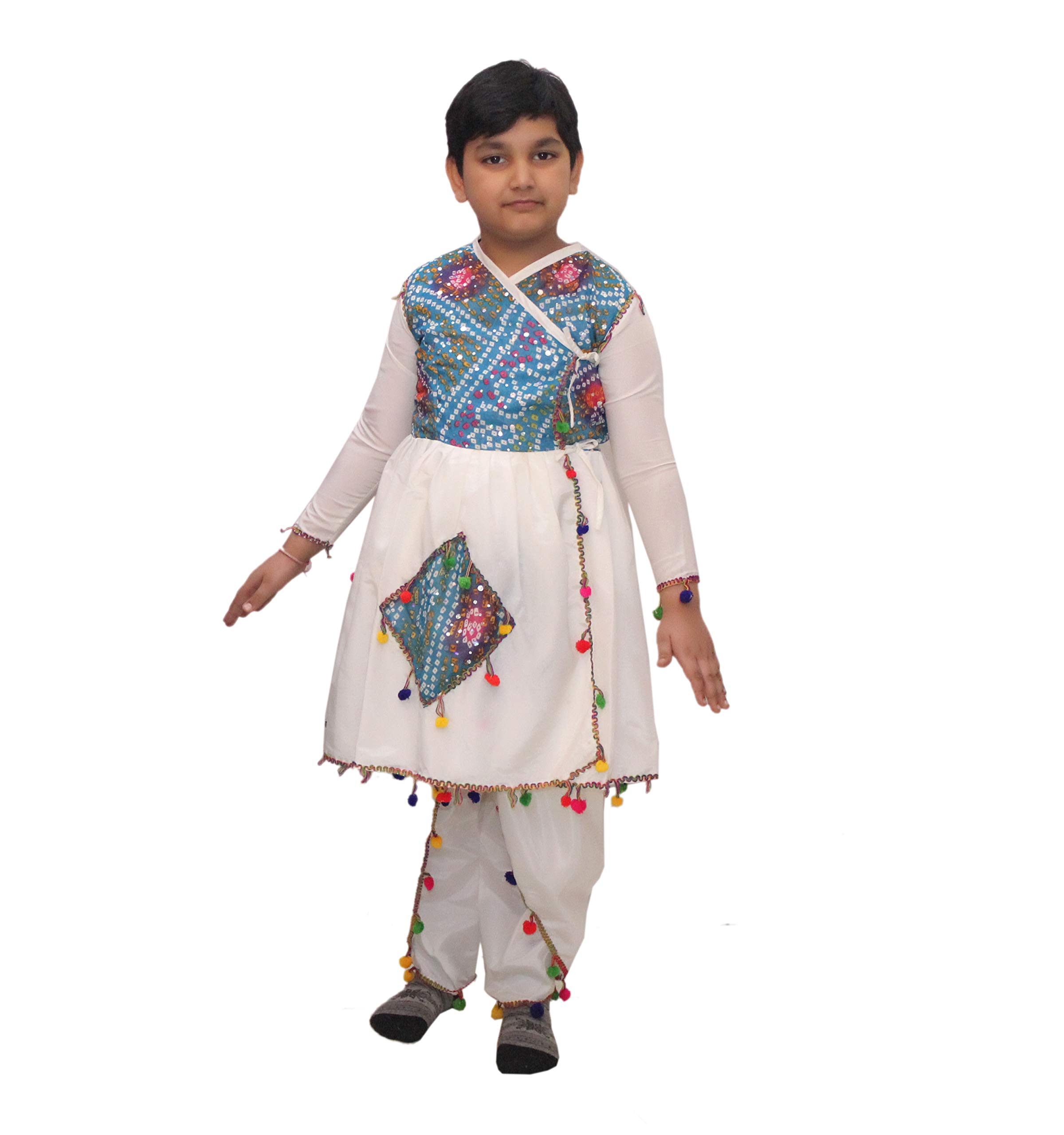 Kaku Fancy Dresses Indian Traditional Gujarati Boy/Garba Dress Costume - Cream, 14-18 Years for Boys
