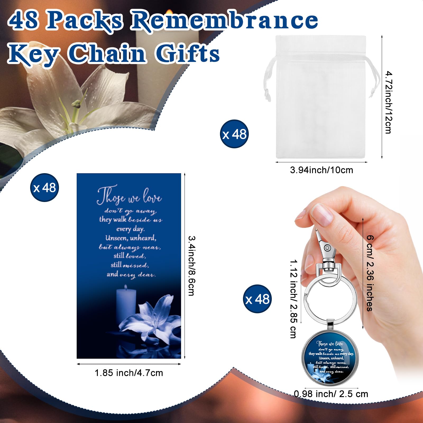 Junkin Funeral Favors for Guest Including Remember Keychain Prayer Cards Organza Bags for Memorial Celebration of Life(Dark Blue,48 Sets)