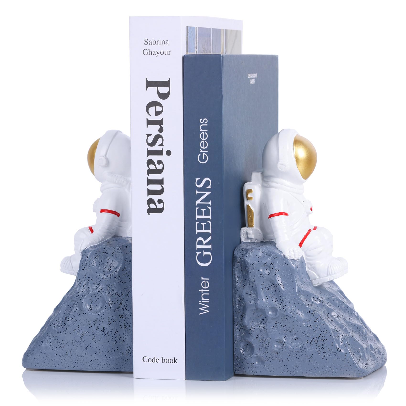 Juego de 2 sujetalibros de Astronauta Gris, Resistentes con Base Antideslizante, sujetalibros de decoración Espacial para Habitaciones de niños, decoración de estanterías