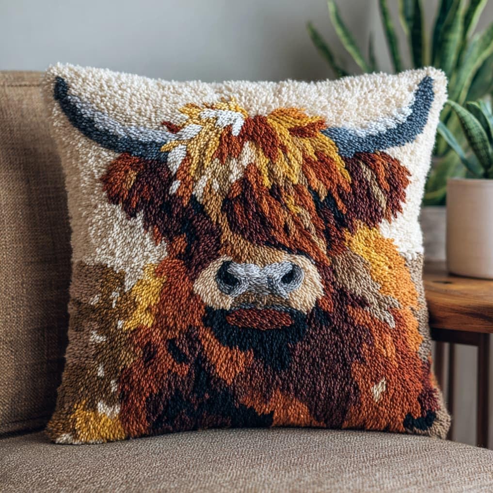 kitphoenix Latch Hook Embroidery Kits Highland Cattle 43Cmx43Cm