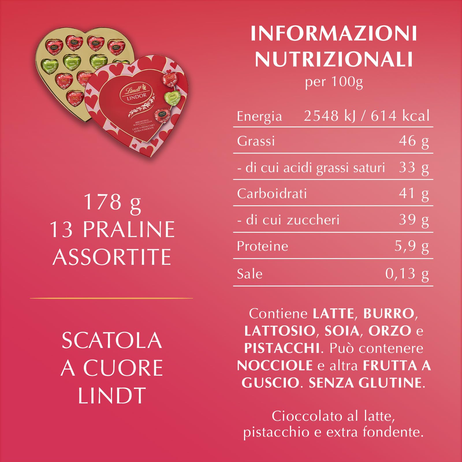 Lindt San Valentino Scatola Regalo a Forma di Cuore Assortita con cioccolatini Lindor, Formato 178 g