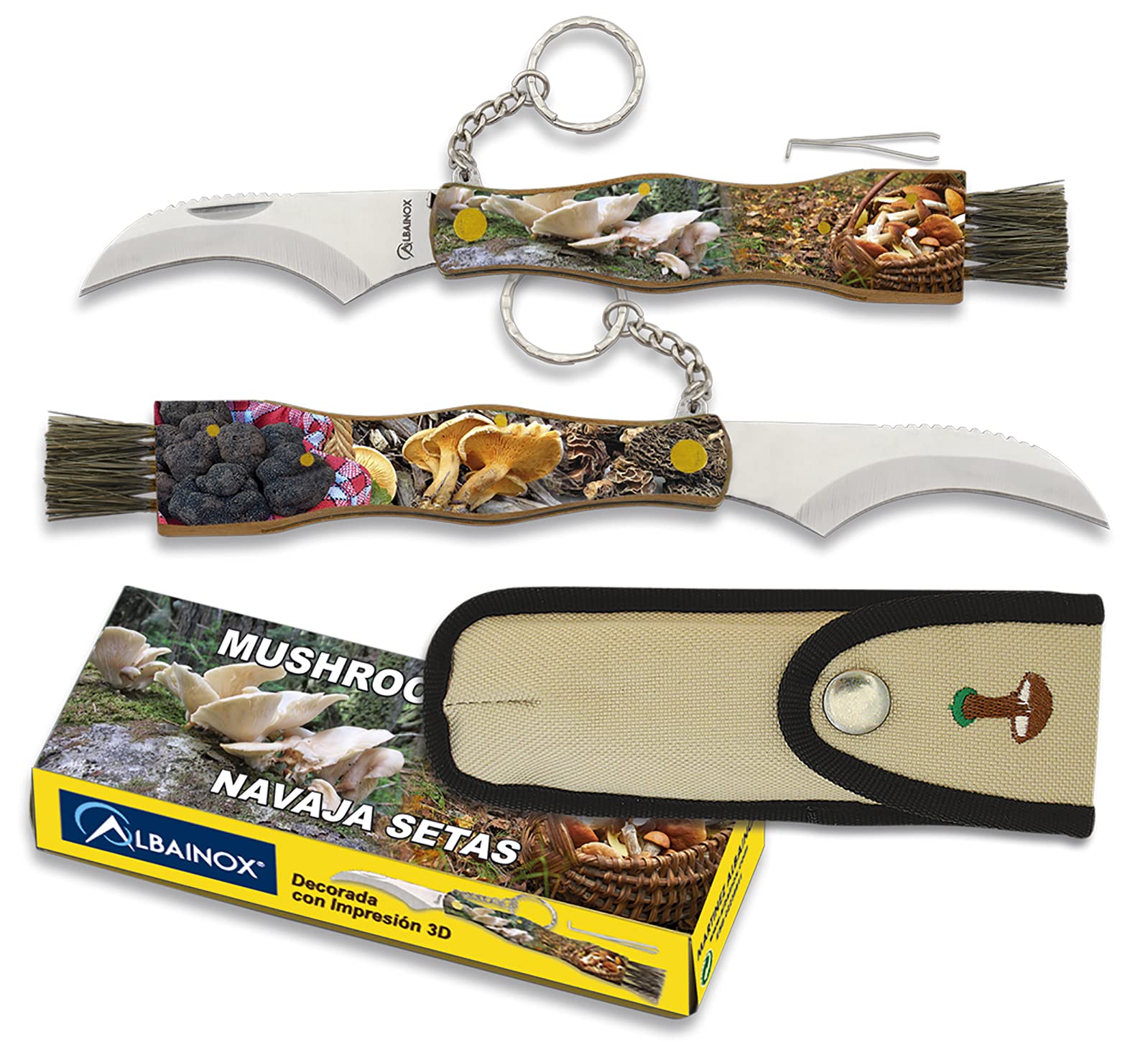Tiendas LGP Albainox, Set Cesta Multiusos Plegable Especial para recolección de Setas y Frutas + Navaja Plegable Setera, Hoja de 7,2 cm.