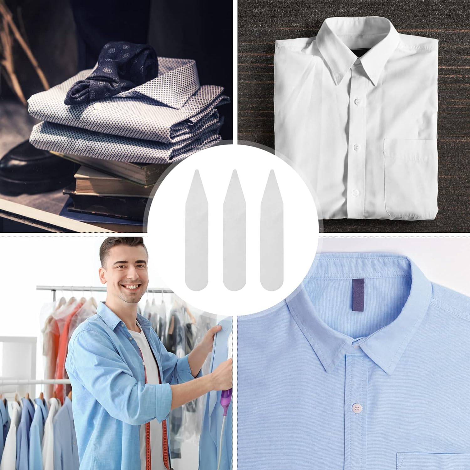 Cabilock 300pcs Pet Shirt Collar Stays Collar Support for Men and Women Warping Design Lightweight and Reusable for Dress Shirts
