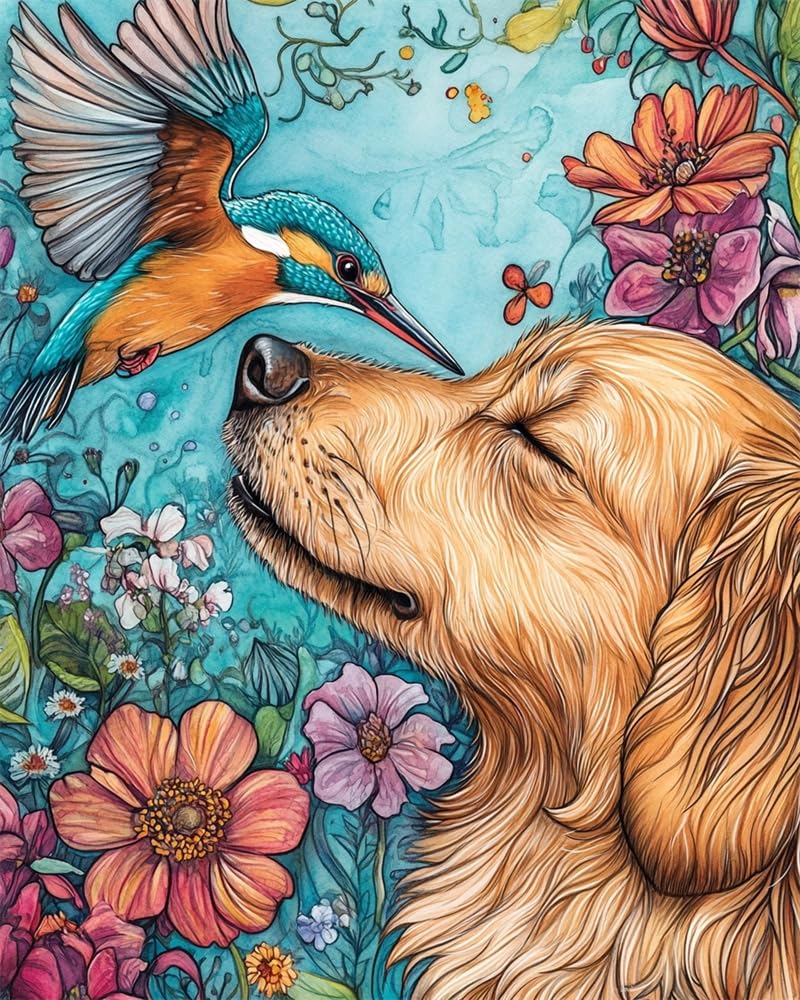 Henypt Home Cross Stitch Kits for Adults Pre Printed, Dog and A Kingfisher DIY 11Ct Embroidery Sewing Starter Kit Stamped Needlework Easy Beginners (Stamped Home)