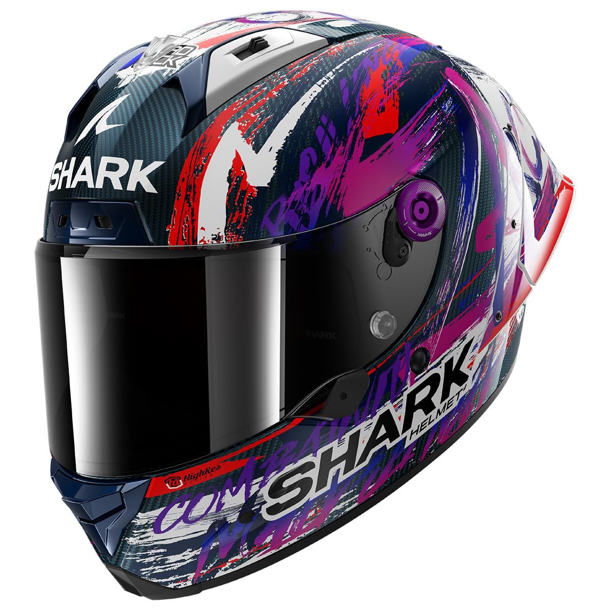 SHARK, Casco Moto Integral AERON GP FIM Replica ZARCO SIGNATURE Carbon White Violet DWV, XS