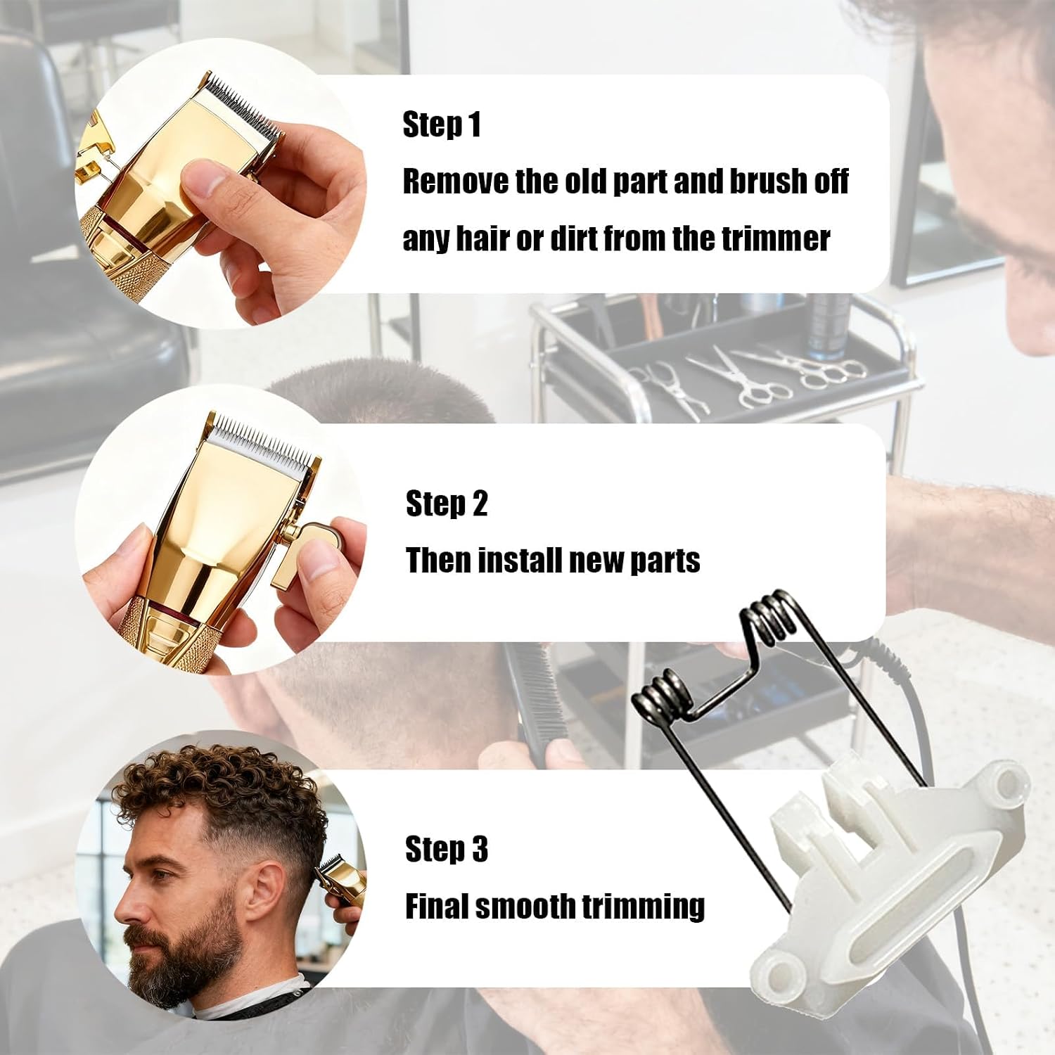 2 Sets Hair Clippers Spring Tension and Cam Follower Swing Head fit for Babyliss 870 Series Hair Clipper Head Spring (2 X Swinging Spring 2 X White Cam Follower)