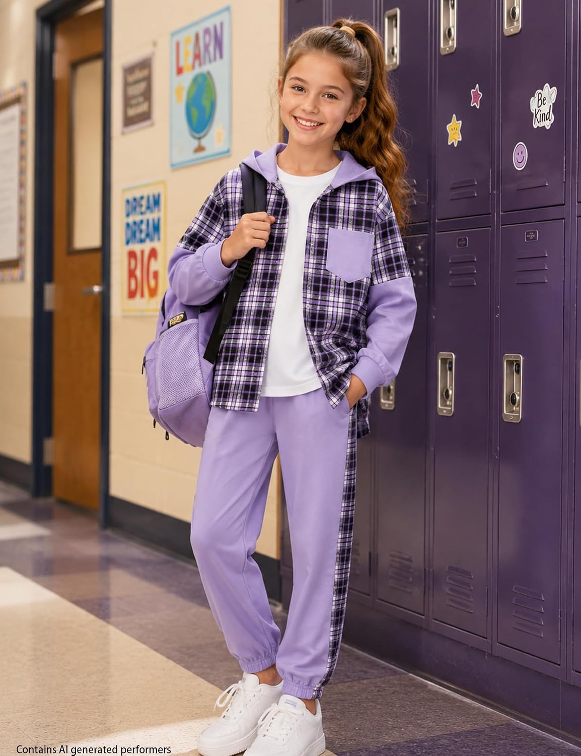 Girls Plaid Hoodie and Jogger Set 2 Piece Fall Winter Outfit 5-14Y