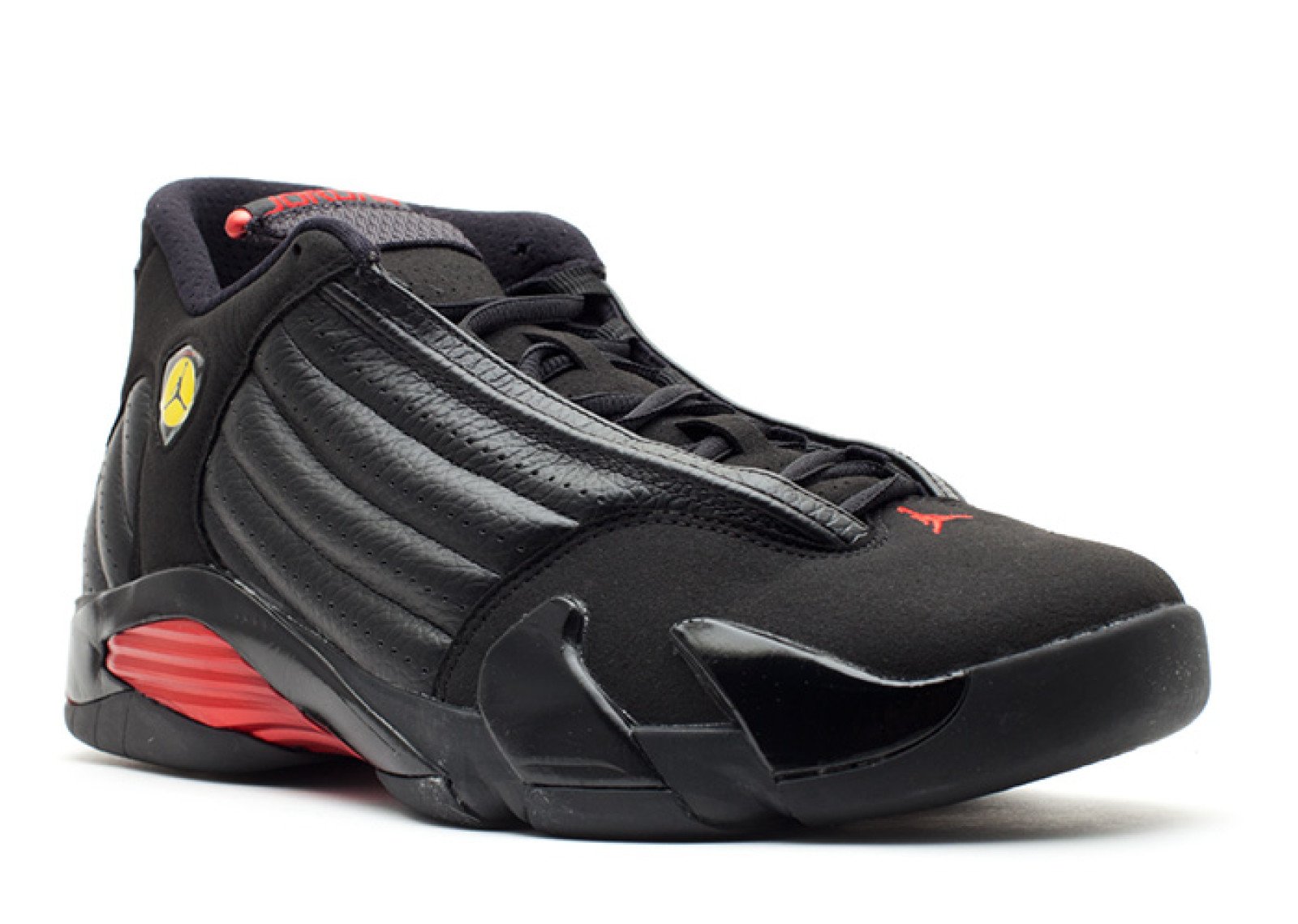 Nike Mens Air Jordan 14 Retro Last Shot Black/Varsity Red-Black Leather Basketball Shoes Size 11.5